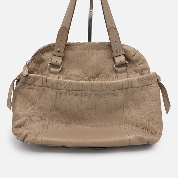 Furla Taupe Pebbled Leather Large Satchel Tote Bag – Classic Italian Designer - Picture 2 of 9